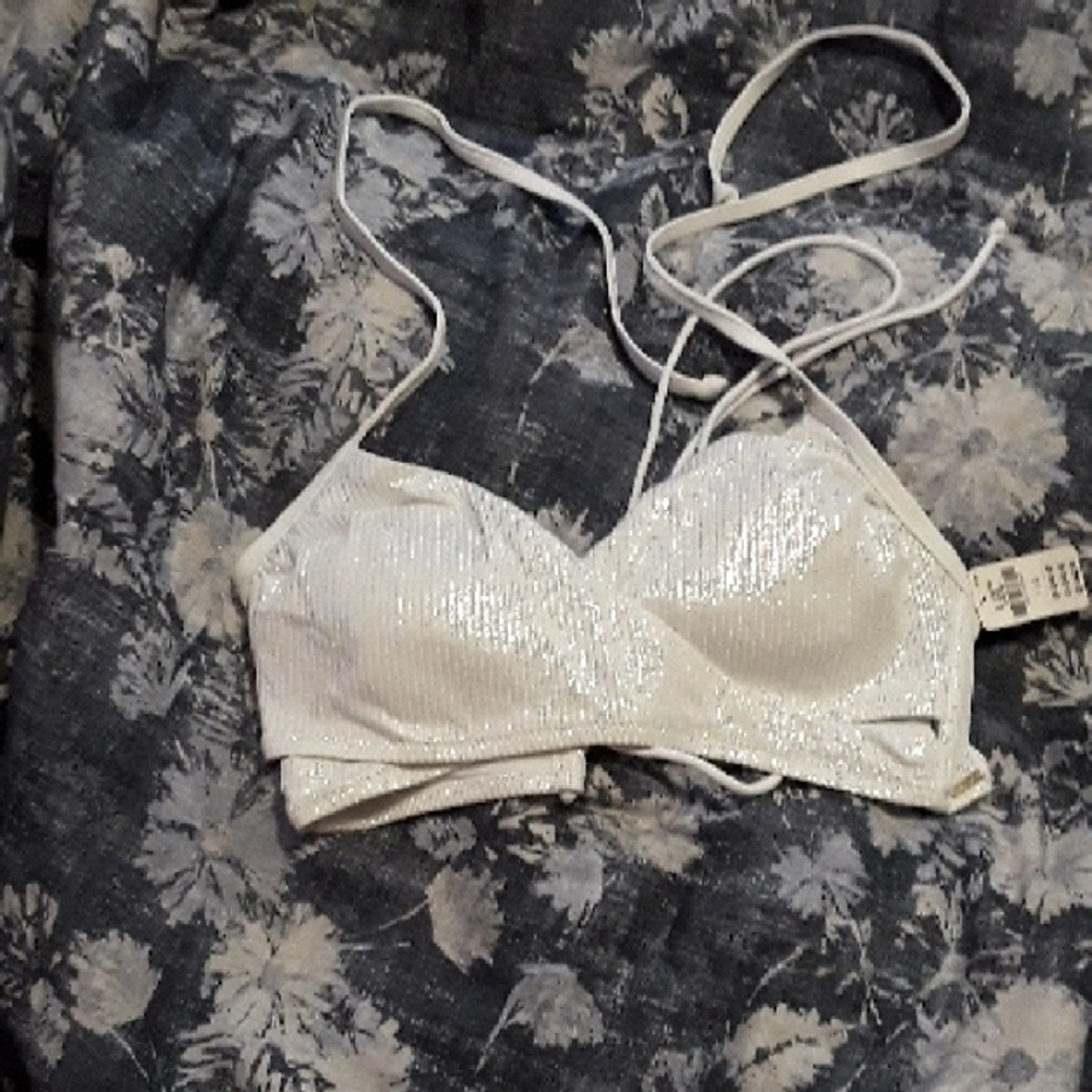 Shiny White Crossover Women's Bikini top